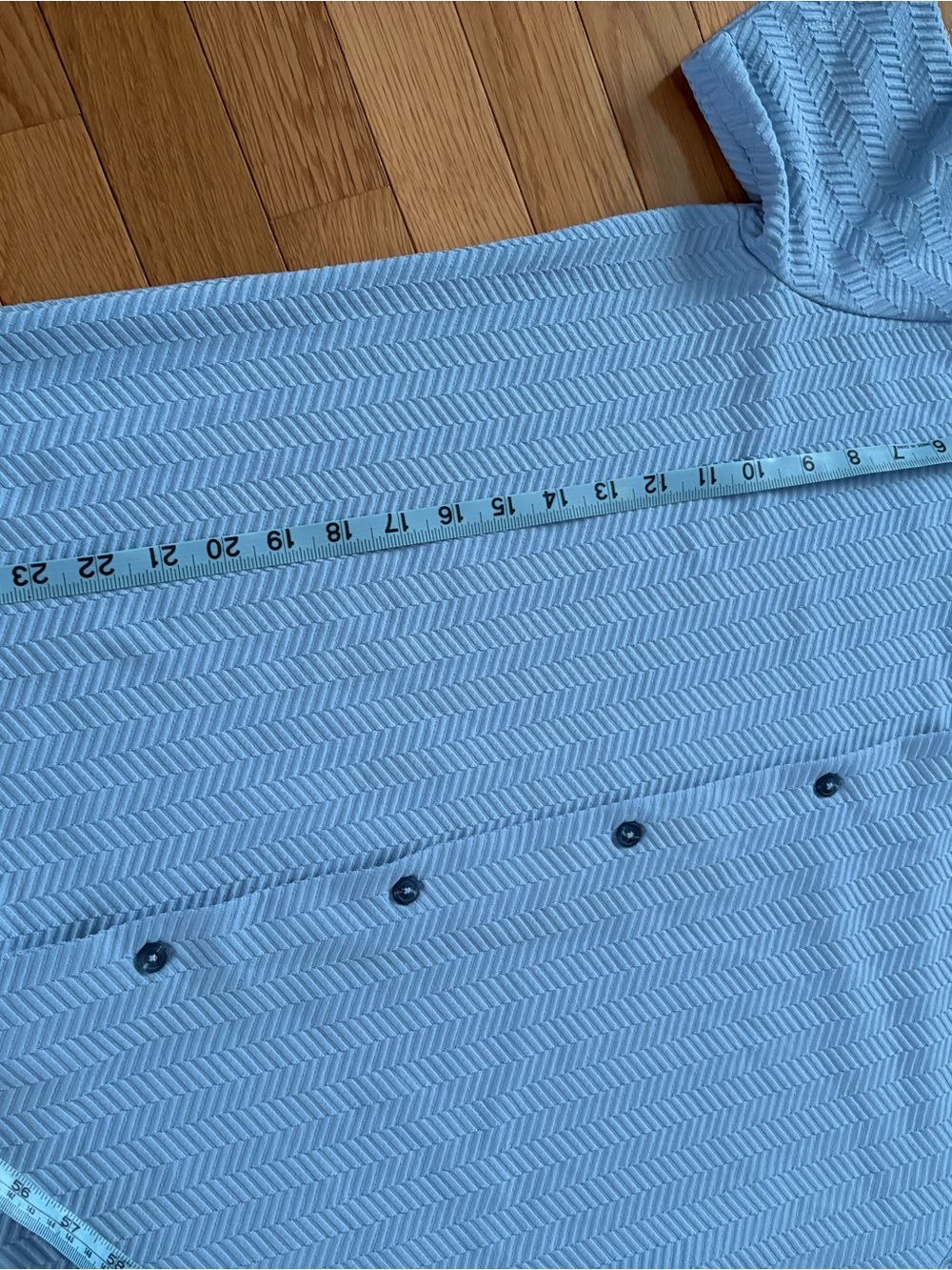 Men's Light Blue Short-Sleeve Button-Down Shirt — Modern Chevron Pattern - Picture 10 of 11